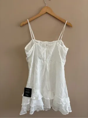 Lulus Days with You White Floral Burnout Ruffled Mini Dress Size Medium Bridal thumbnail 4