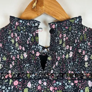 Celina Moon Floral Smocked Mock Neck Puff Sleeve Babydoll Mini Dress Medium thumbnail 9