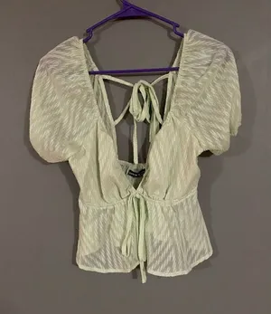 SHEIN Puff Sleeve Tie Backless Swiss Dot Milkmaid Top Size Medium thumbnail 1