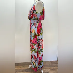 Tropical Floral Print Halter Maxi Dress Baby Blue Gilli ModCloth Vacation Party thumbnail 3
