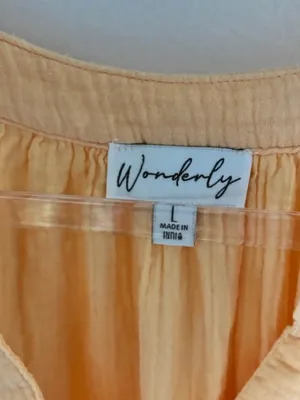 Wonderly Women’s Large Mustard Yellow Gauze Peasant Blouse Boho Split Neck Top thumbnail 7