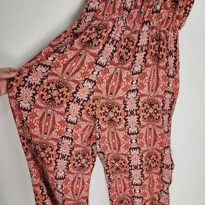 Purple Snow Wide Leg Jumpsuit Bohemian Ethnic Print Palazzo Spaghetti Straps M thumbnail 5