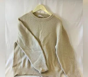 Zara Women's Beige Knit Oversized Crew Long Sleeve Pullover Sweater Top Size M thumbnail 1