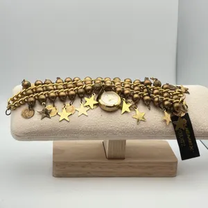 Vintage Enmex‎ Quartz Charm Bracelet Watch – Gold Tone Stars & Coins Boho thumbnail 4