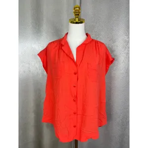 Maeve Anthropologie Coral Orange Button Down Short Sleeve Blouse Top Large thumbnail 3