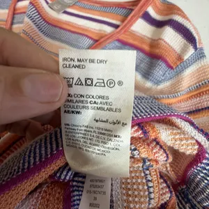 Chico's 2 Multi Color Striped Sweater Top large Linen blend Orange fall festival thumbnail 9