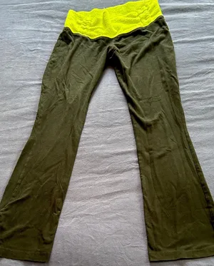 Rubber Doll Womens Flare Yoga Pants Neon Yellow Smocked Waist Athletic Trousers thumbnail 1