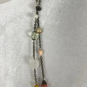 Multicolor Multi Shape Beaded Gold Tone Chain Long Layering Necklace Green thumbnail 4