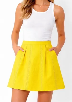 J. Crew Miniskirt Lemon Yellow Eyelet Lace Size 2 thumbnail 1