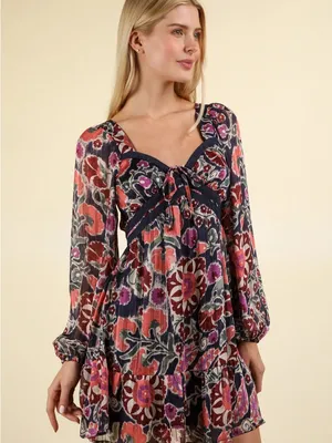 Boho Floral empire waist sweetheart neck dress from Pink Lily boutique thumbnail 2