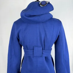 Blue‎ Hooded Double Breasted Trench Coat Womens Size Small Casual Retro Fashion thumbnail 7