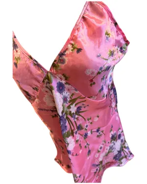 Floral Nightgown Chemise Pink Purple Satin XL thumbnail 4