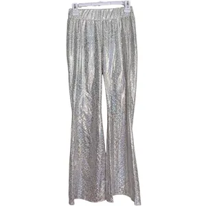 NWOT Silver Holographic Sequin High Rise Flare Bell Bottom Pants Small thumbnail 6