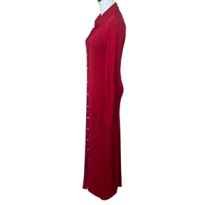 Polo Ralph Lauren Red Midi Shirt Dress MEDIUM Duster Preppy Jersey Designer $300 thumbnail 11