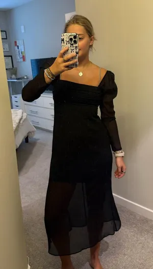 Abercrombie and fitch Emerson chiffon black long sleeve midi dress thumbnail 2