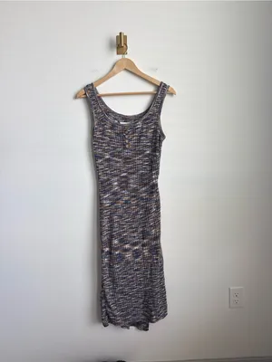 Anthropologie Daily Practice Space Dye Ribbed Midi Dress Blue Brown XS thumbnail 3