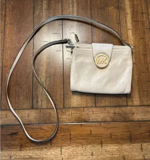 MICHAEL Michael Kors Cream Leather MK Logo Crossbody thumbnail 1