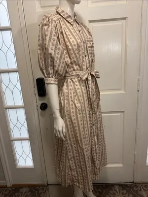 Entro Floral 100% Cotton Puff Sleeve Belted Midi Dress with Pockets Size Small thumbnail 9