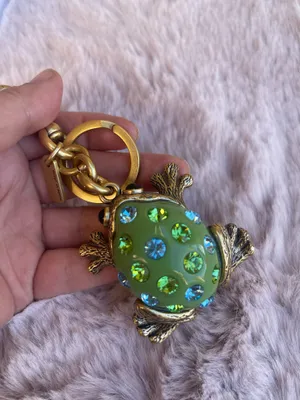 Coach FROG Green Crystals Keychain Bag Purse Key Charm Fob Brass Toad CBH11 thumbnail 4