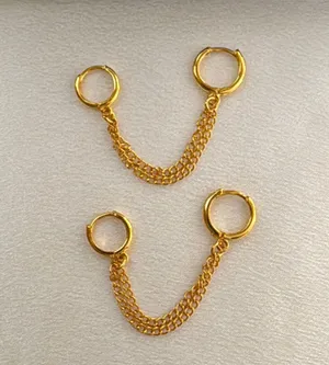 Double Piercing Dangle Chain Earrings for Women Gold thumbnail 2