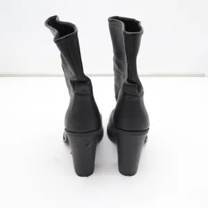 Black Faux Leather Mid-Calf Block Heel Boots Round Toe Size 9 Slouchy Pull On thumbnail 7