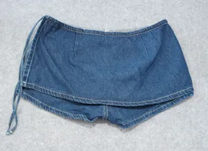 Edikted NEW Size Small Denim Skort Blue New Y2K Wrap Front Micro Mini Shorts thumbnail 1