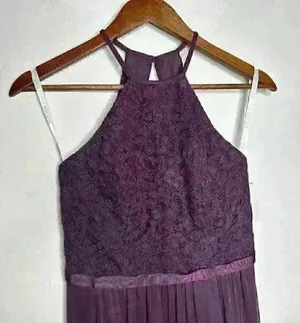 NWT David's Bridal F19608 Plum Long Lace Mesh High Neck Sz 2 thumbnail 3