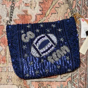 TJMaxx Go Team Navy and Silver Football Beaded Shoulder Bag thumbnail 2