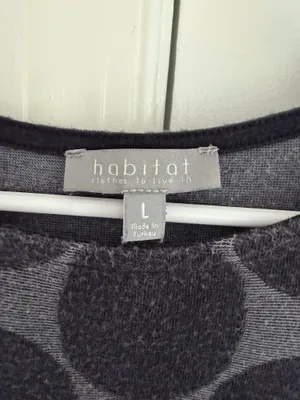 Habitat Top Womens Large Gray Polka Dot 3/4 Sleeve Knit Artsy Art To Wear FLAW thumbnail 4