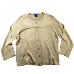 Ann Taylor Gold Shimmer Knit Crewneck Cardigan Sweater Women's Large EUC thumbnail 3