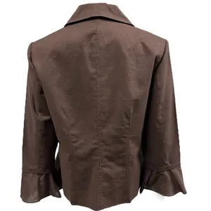 Oscar De La Renta Linen Brown 3 Quarter Bell Sleeve Hook Front Top Jacket Size 8 thumbnail 3