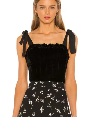 Free People Trapped In Your Love Tie Strap Velvet Tank Top in Black Small $98 thumbnail 3