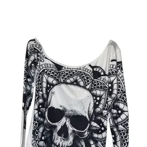 Dressfo Women's‎ Top Gothic Skull Bone Print Long Sleeve Off Neck White Sz.6 NWT thumbnail 4