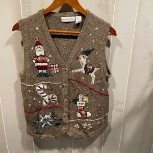 Cute vintage 90s teacher cardigan sweater vest holiday cottagecore christmas thumbnail 8