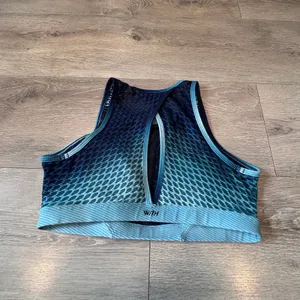 Peloton x WITH Wear It To Heart Ombre Mesh High Neck Sports Bra Blue Teal Medium thumbnail 2