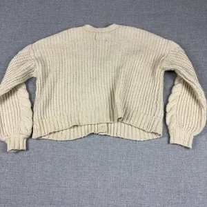 American Eagle Cardigan Sweater Womens XS White Cable Knit Cottage Comfy Fall thumbnail 7