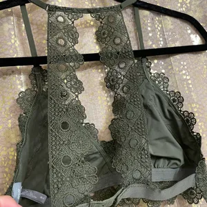 Boho Lace Racerback Triangle Bralette Olive Green M, NWOT thumbnail 3