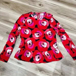 Kate Spade Deco Rose Peplum Top in Orient Red Women’s 2 thumbnail 2