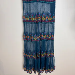 Sundance Maxi Dress Women's Embroidered Mesh Sheer Boho Teal Large thumbnail 5