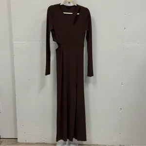 Revolve THE RANGE Mass Rib Cutout Long Sleeve‎ Midi Sweater Dress Espresso Large thumbnail 5