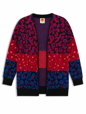 FARM Rio Mixed Leopard Cardigan Women‎ XS Multicolor Knit Open Front thumbnail 3