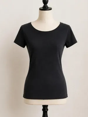 Vintage Y2K Zeroe Black Scoop Neck Baby Tee Minimal Fitted T-Shirt XS-S thumbnail 1