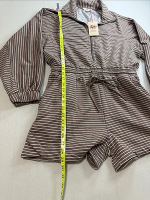 entro Taupe & White Striped Half-Zip Romper thumbnail 6