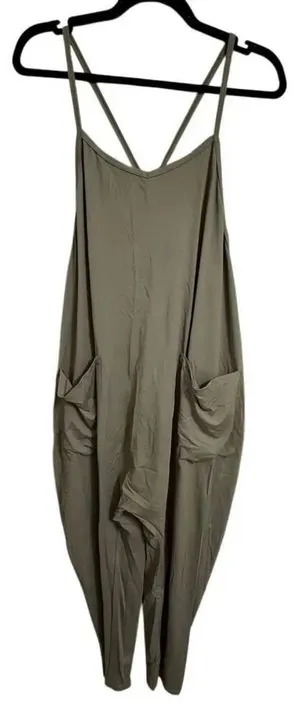Halara Olive Green Ankle‎ Length Casual Loose Tapered Jumpsuit Med NWT thumbnail 1