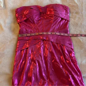 NWOT metallic pink strapless prom dress ruched front slit size 0 thumbnail 8