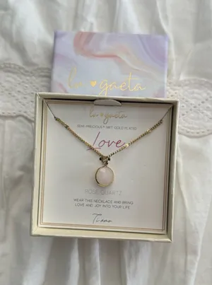 Gold Plated Pink Rose Quartz Stone Necklace thumbnail 1