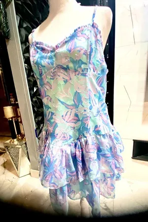 Wild Fable NWT Women’s Blue Floral Print Sweetheart Neck Mini Dress Size:Lrg thumbnail 1
