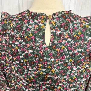 DRAPER JAMES RSVP Dark Green Chiffon‎ Floral Smocked Long-Sleeve Midi Dress, XXL thumbnail 8