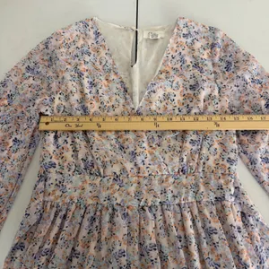 Floral Long Sleeve Mini Dress‎ Smocked Waist V-Neck Back Tie Medium Wedding Boho thumbnail 8
