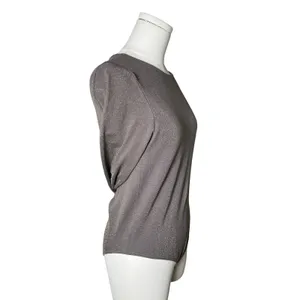 A New Day Medium Shimmer Metallic Long Sleeve Bodysuit Taupe Gray‎ Sparkle thumbnail 3